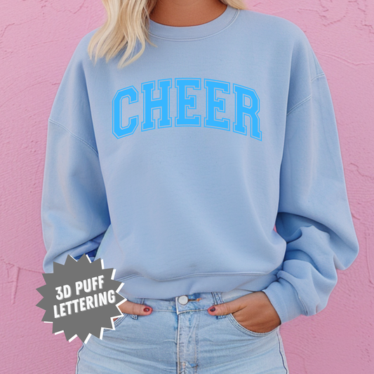 Cheer Puff Print Blue Crewneck Sweatshirt