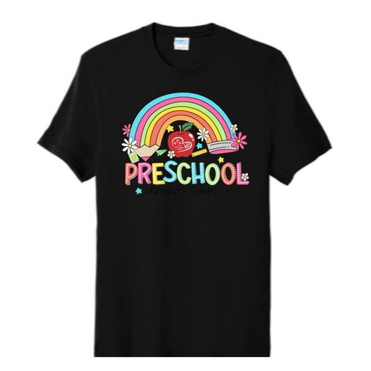 Preschool Rainbow with Logo Adult Tee