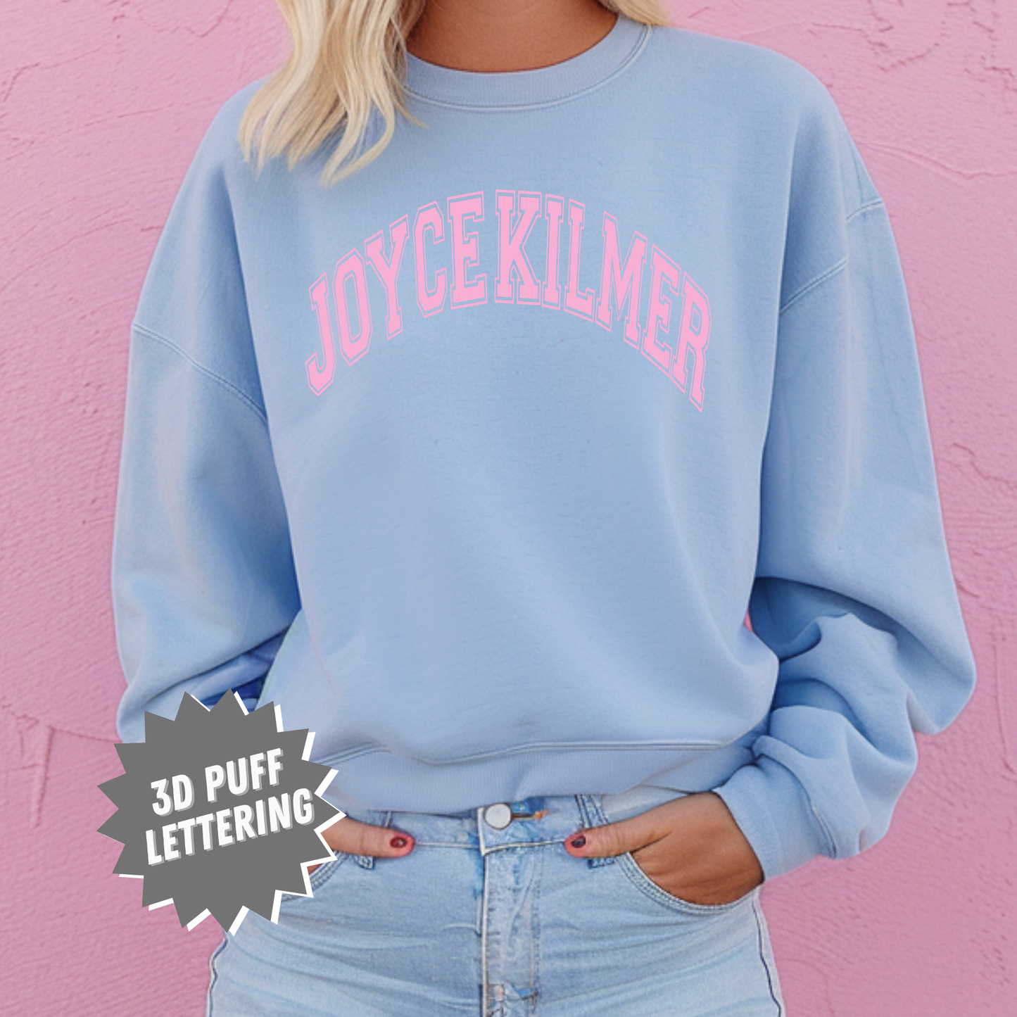 Joyce Kilmer Puff Print Crewneck Sweatshirt - Carolina Blue