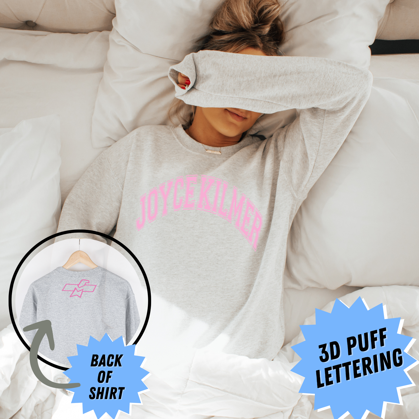 Joyce Kilmer Puff Print Crewneck Sweatshirt - Gray