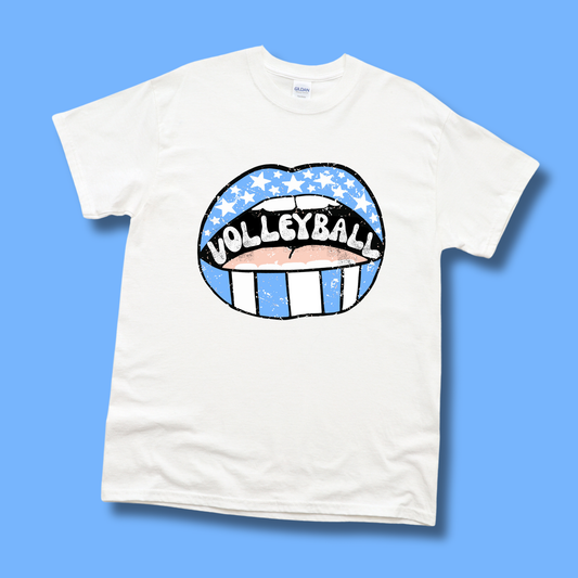 Retro Volleyball Lips White Tee - Adult