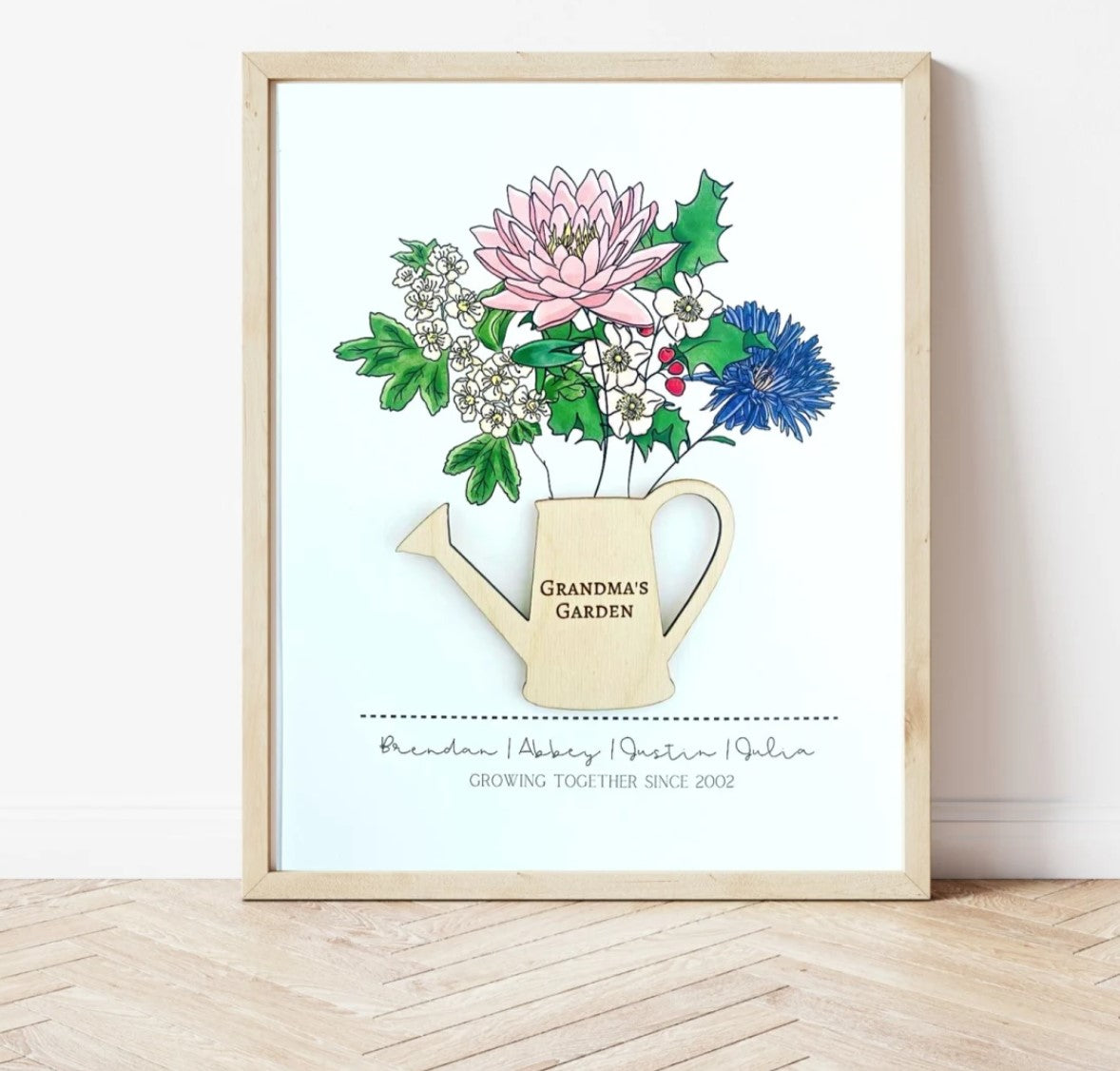 Personalized Birth Month Family Print with 3D Watering Can