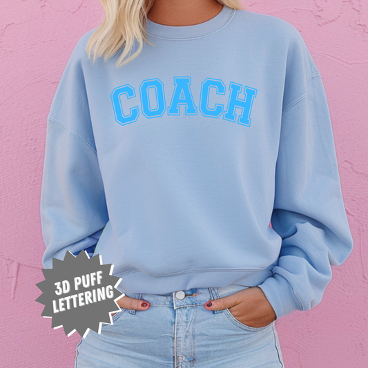 Coach Puff Print Blue Crewneck Sweatshirt