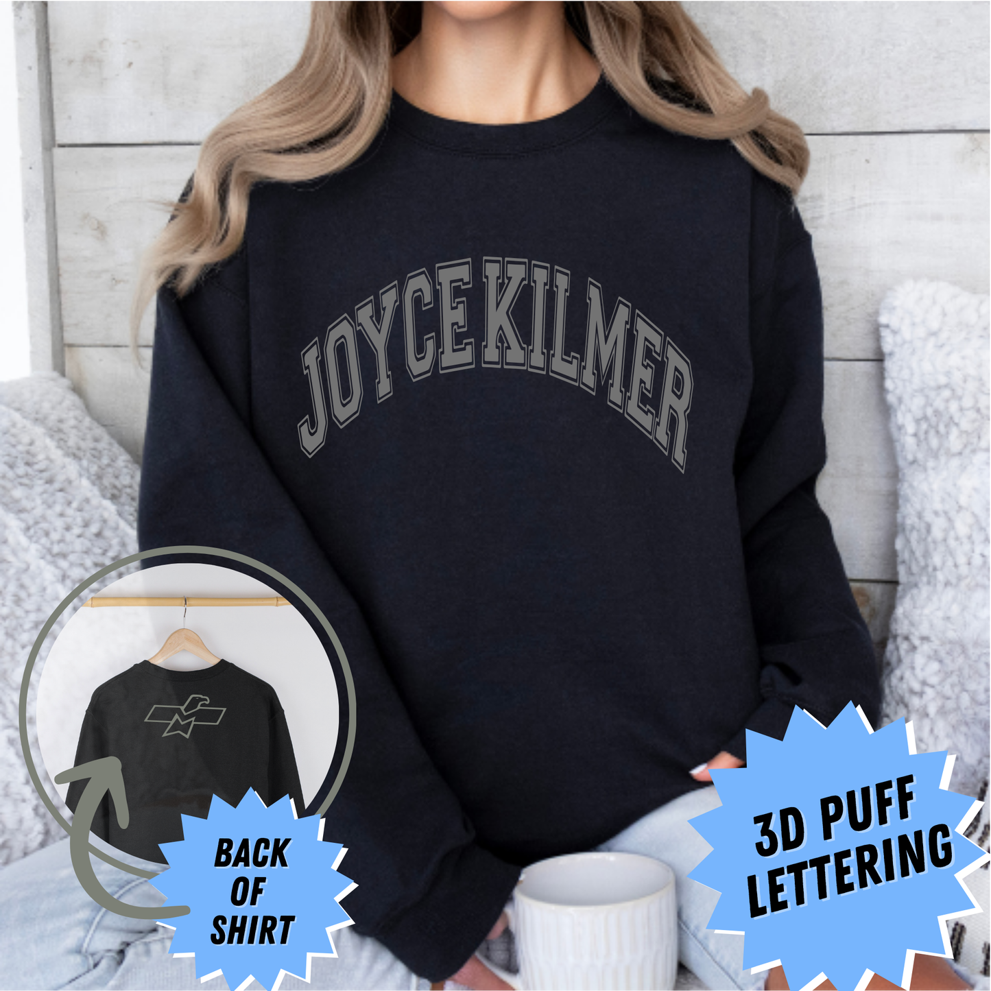 Joyce Kilmer Puff Print Crewneck Sweatshirt - Black