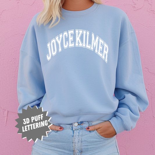 Joyce Kilmer Puff Print Crewneck Sweatshirt - Carolina Blue