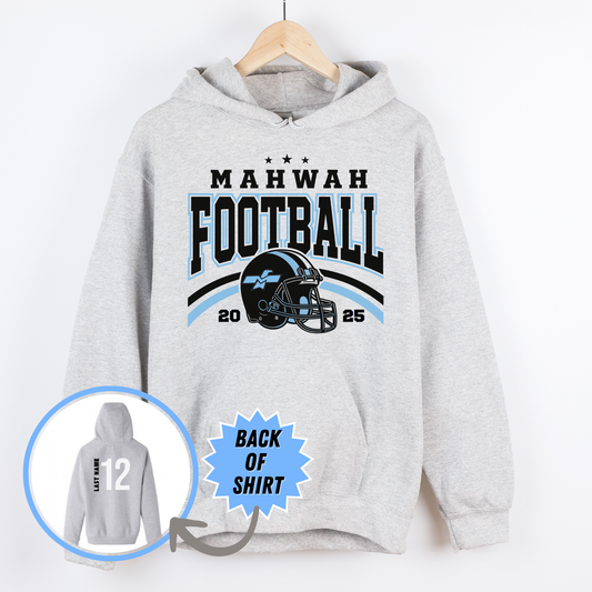 Mahwah Football Helmet Sweatshirt Personalized with Number