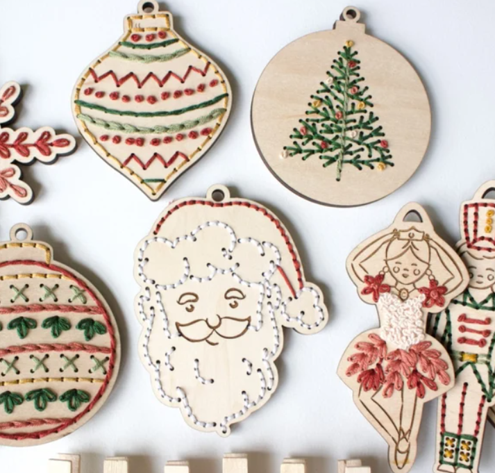 Christmas Embroidery Ornament Kit | Set of 4