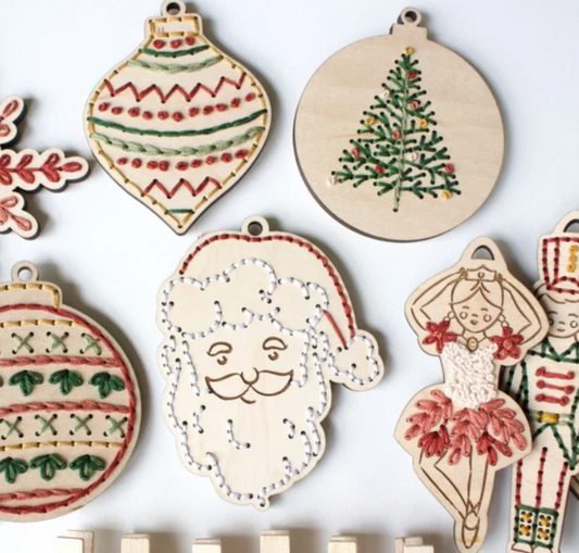 Christmas Embroidery Ornament Kit | Set of 4