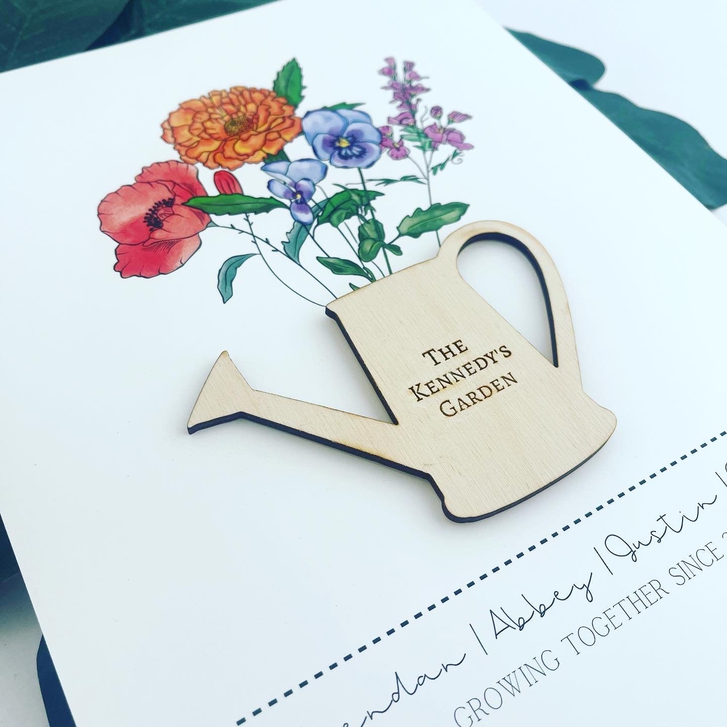 Personalized Birth Month Family Print with 3D Watering Can