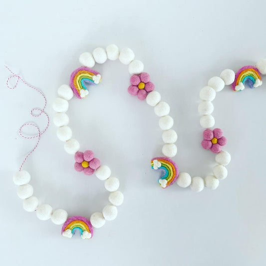 Pink Daisy and Rainbow Felt Garland - Various Sizes