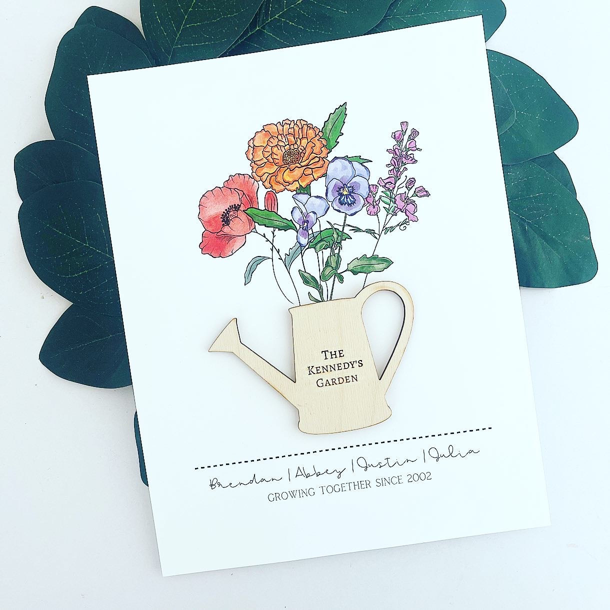 Personalized Birth Month Family Print with 3D Watering Can