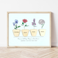 Personalized Birth Flower Print with 3D Flower Pots