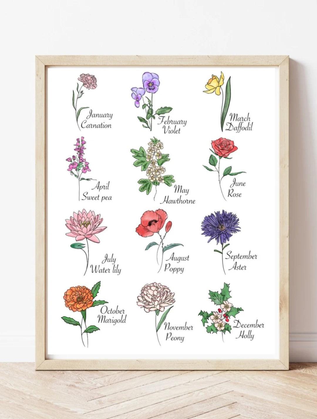 Personalized Birth Flower Print with 3D Flower Pots